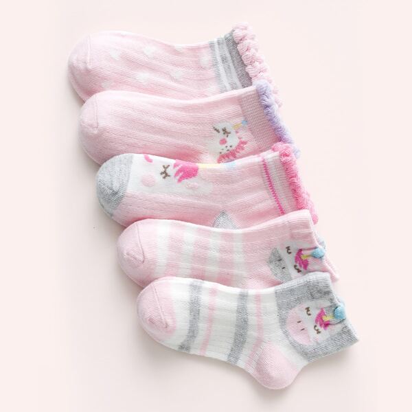 

5pairs Girls Cartoon Graphic Socks, Multicolor