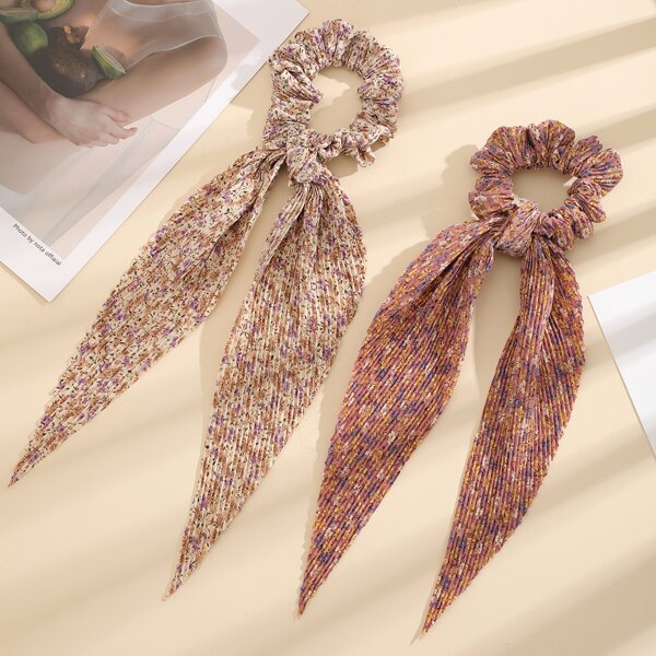 

2pcs Floral Print Hair Tie, Multicolor