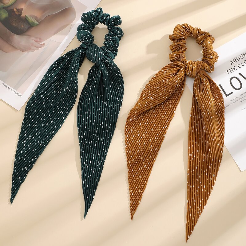 

2pcs Polka Dot Print Scarf Hair Tie, Multicolor