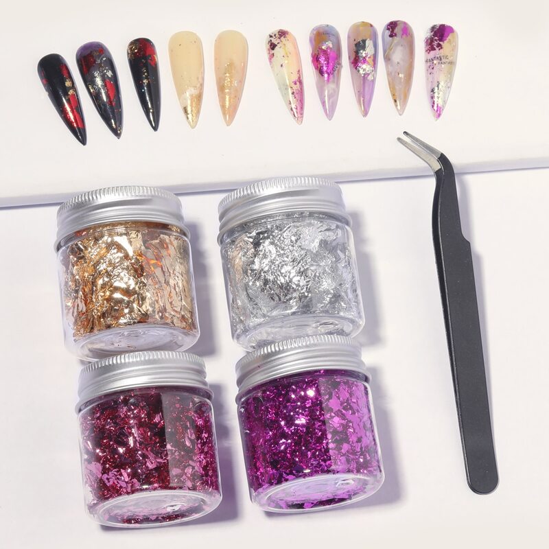

4boxes Nail Art Decoration & 1pc Tweezers, Multicolor