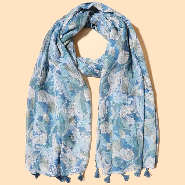 

Plant Pattern Tassel Hem Scarf, Multicolor