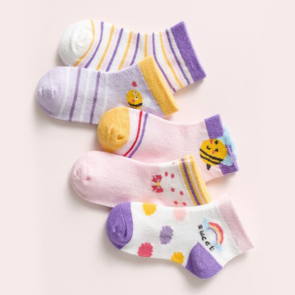 

5pairs Girls Cartoon Graphic Socks, Multicolor