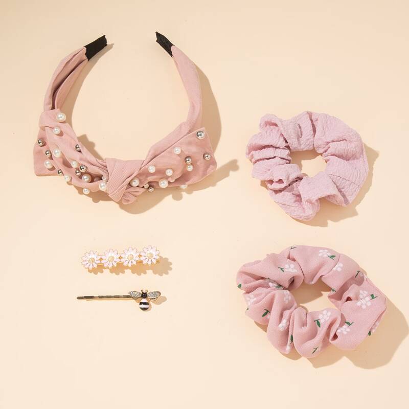 

5pcs Faux Pearl Decor Hair Accessory Set, Multicolor