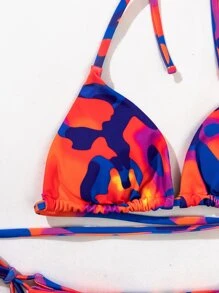 SHEIN Swim Summer Beach Camo Print Bikini Set Halter Triangle Bra & Tie Side Bottom 2 Pieces Bikini - Multicolor - View 4