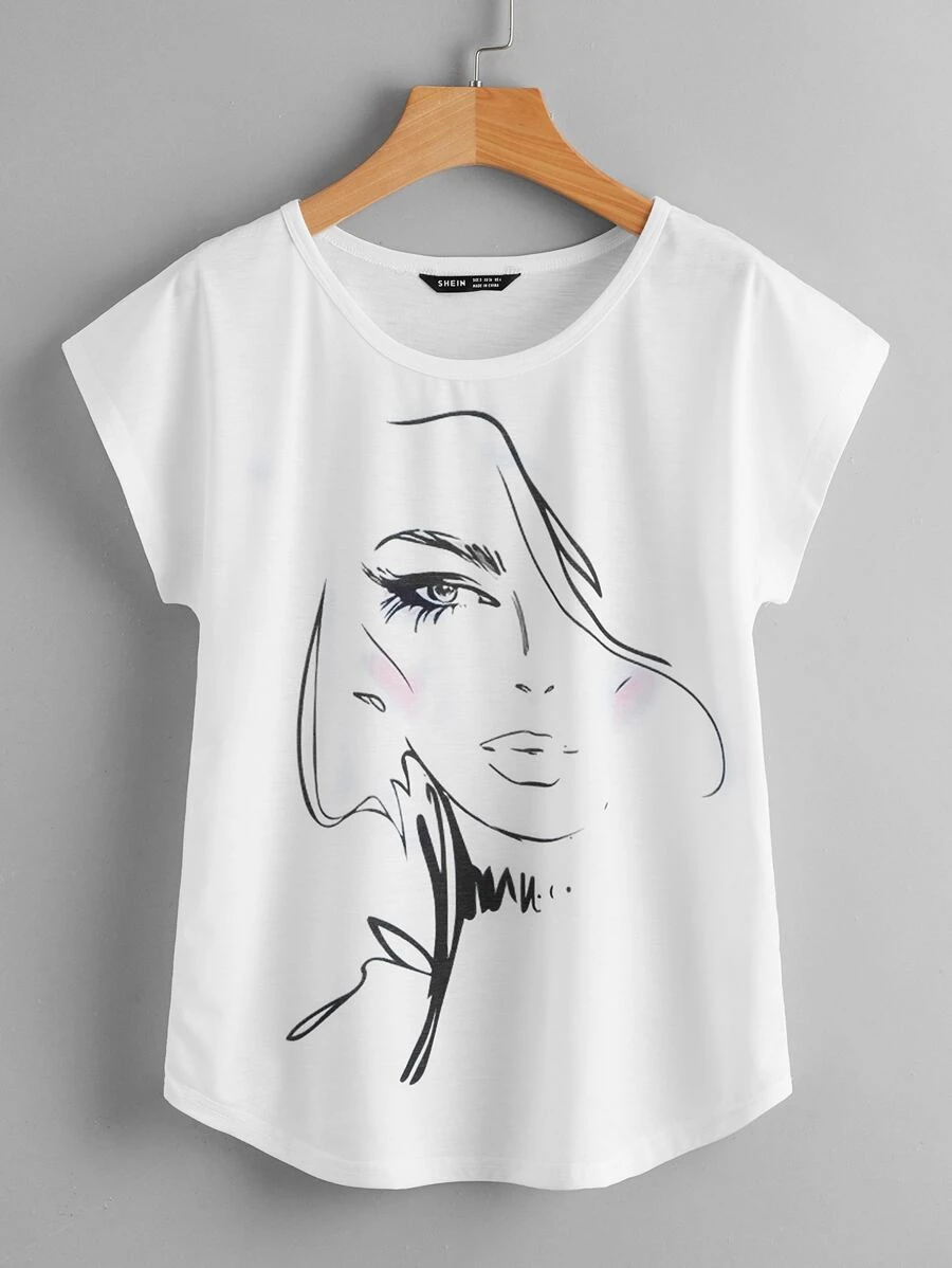 Round Neck Figure Graphic Tee - White - View 1