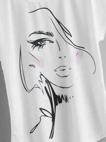 Round Neck Figure Graphic Tee - White - View 3