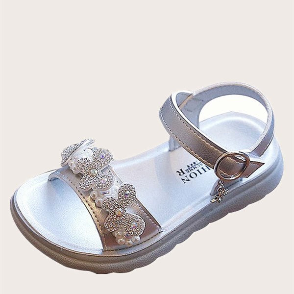 

Girls Rhinestone & Faux Pearl Decor Sandals, Silver