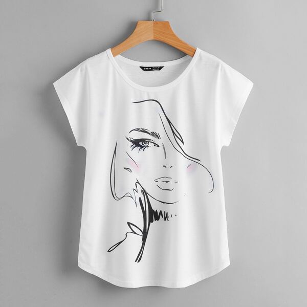 

Round Neck Figure Graphic Tee, White