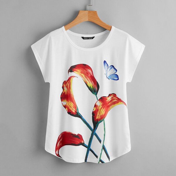 

Butterfly & Floral Print Tee, White