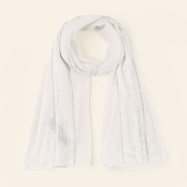 

Rhinestone Detail Scarf, White