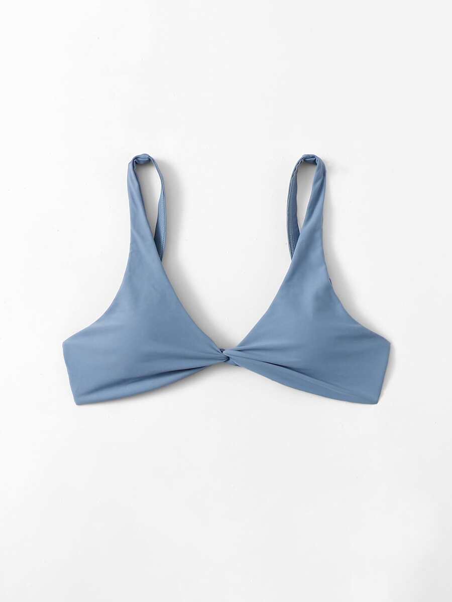 Swim Basics Summer Beach Twist Front Bikini Top - Dusty Blue - View 1