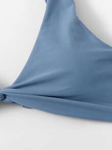 Swim Basics Summer Beach Twist Front Bikini Top - Dusty Blue - View 3