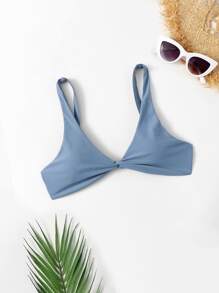 Swim Basics Summer Beach Twist Front Bikini Top - Dusty Blue - View 4