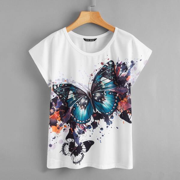 

Butterfly & Splash Ink Print Tee, White