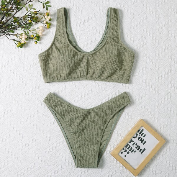 

Textured Bikini Swimsuit, Army green