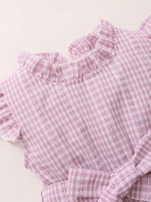 女嬰格紋圖案腰帶娃娃洋裝