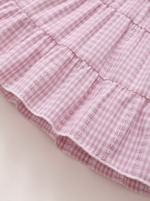 女嬰格紋圖案腰帶娃娃洋裝