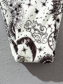 Sun & Moon Print Triangle Thong Bikini Set