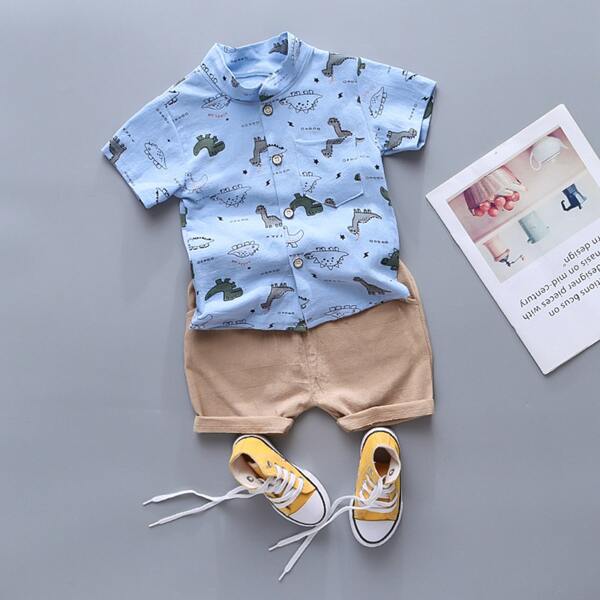 

Toddler Boys Cartoon Dinosaur Shirt With Shorts, Multicolor