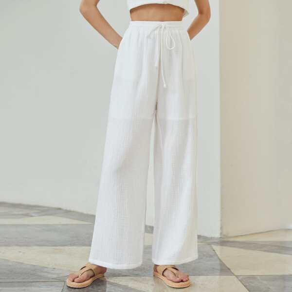 

Solid Wide Leg Pants, White