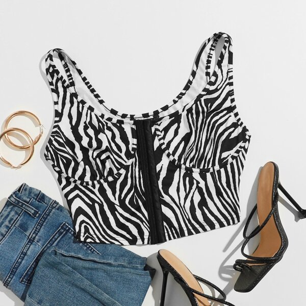 

Plus Zebra Striped Tank Top, Black and white