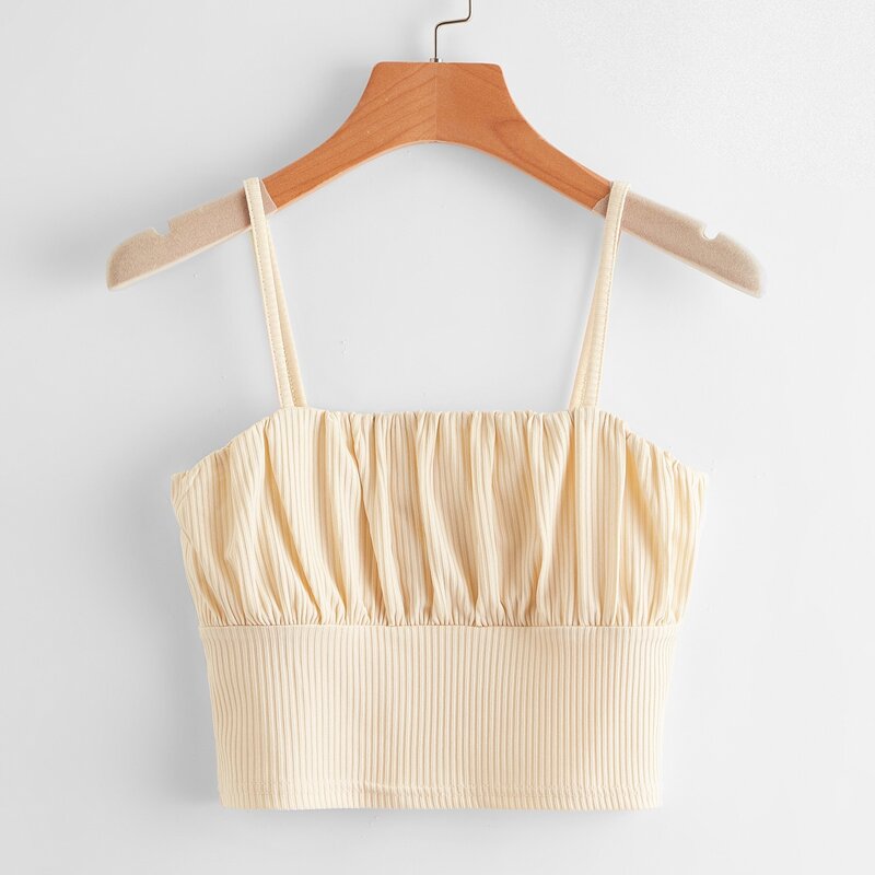 

Ruched Bust Crop Cami, Beige
