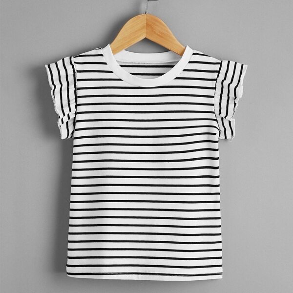 

Toddler Girls Striped Ruffle Sleeve Tee, Black and white