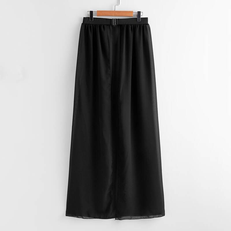 

Solid Split Sheer Cover Up Skirt Without Panties, Black