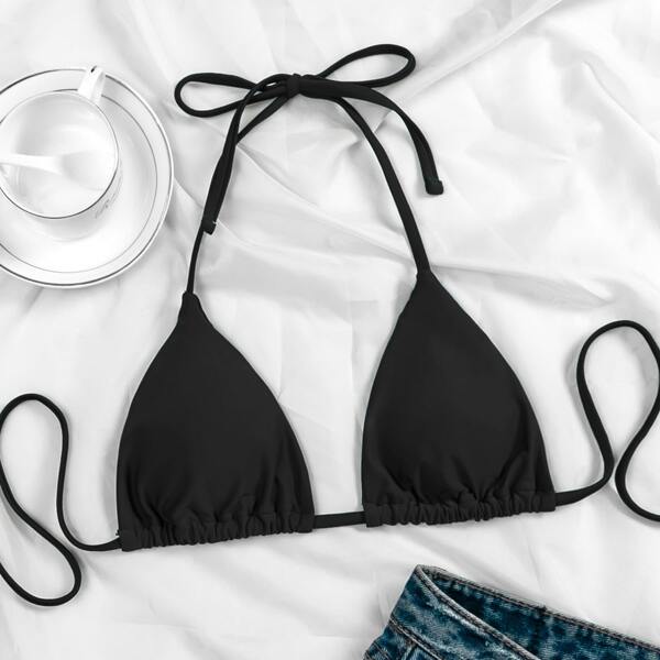 

Triangle Halter Bikini Top, Black