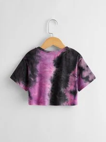 SHEIN 女孩字母和摩托車圖案紮染T恤 - 彩色 - 查看 2