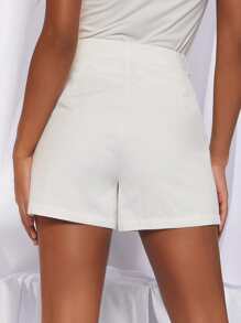 SHEIN Essnce Solid Zipper Fly Pocket Side Shorts - White - View 2