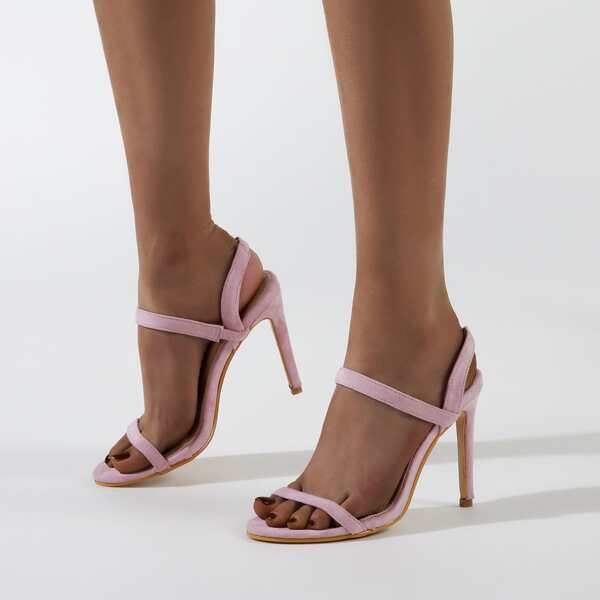 

Thin Strap Stiletto Heeled Slingback Sandals, Baby pink