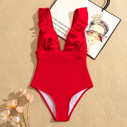 Ruffle Trim One Piece Swimsuit