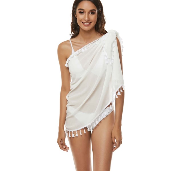 

Tassel Trim Knot Waist Cover Up Skirt, White