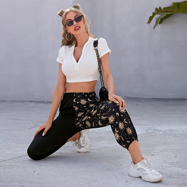 

Galaxy Print Carrot Pants, Black