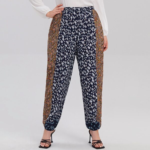 

Plus Ditsy Floral & Paisley Print Pants, Multicolor