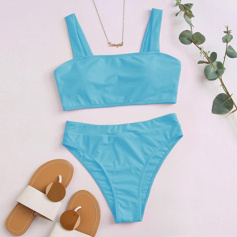 

High Waisted Bikini Swimsuit, Mint blue