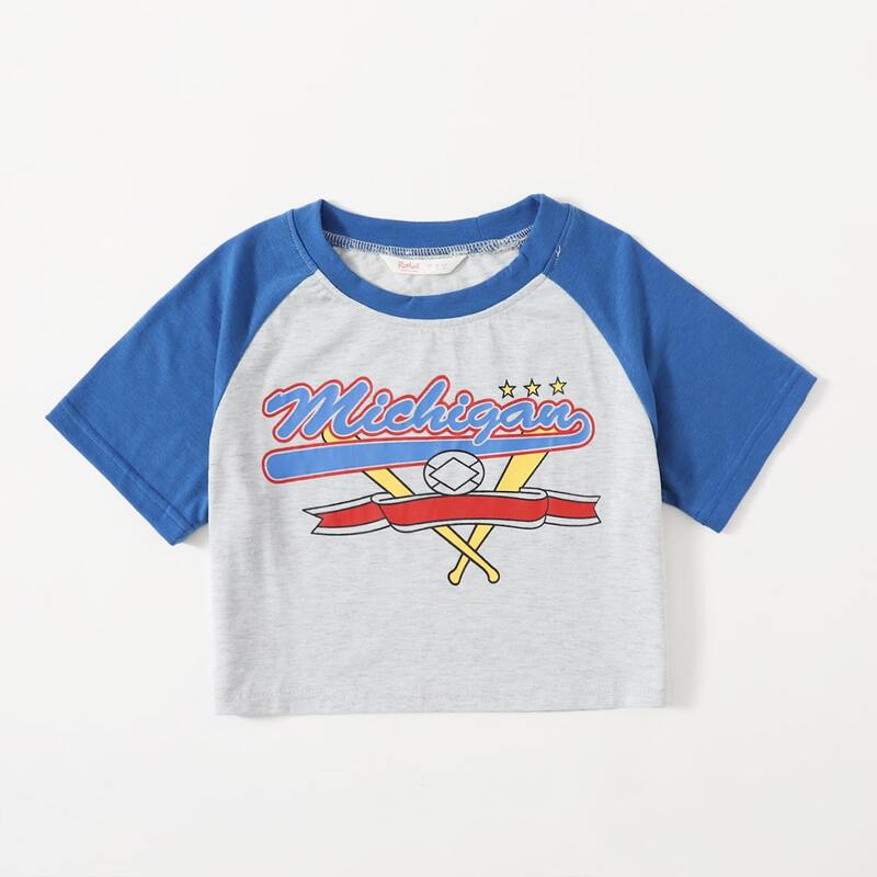 

Letter Graphic Crop Baseball Tee, Multicolor
