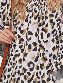 Off-shoulder Dalmatian Print Shirred Blouse - Multicolor - View 4