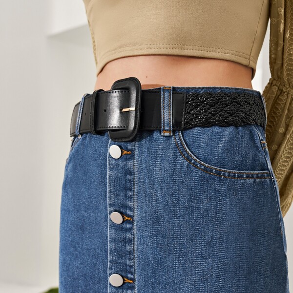 

RECTANGLE BUCKLE WOVEN BELT, Black