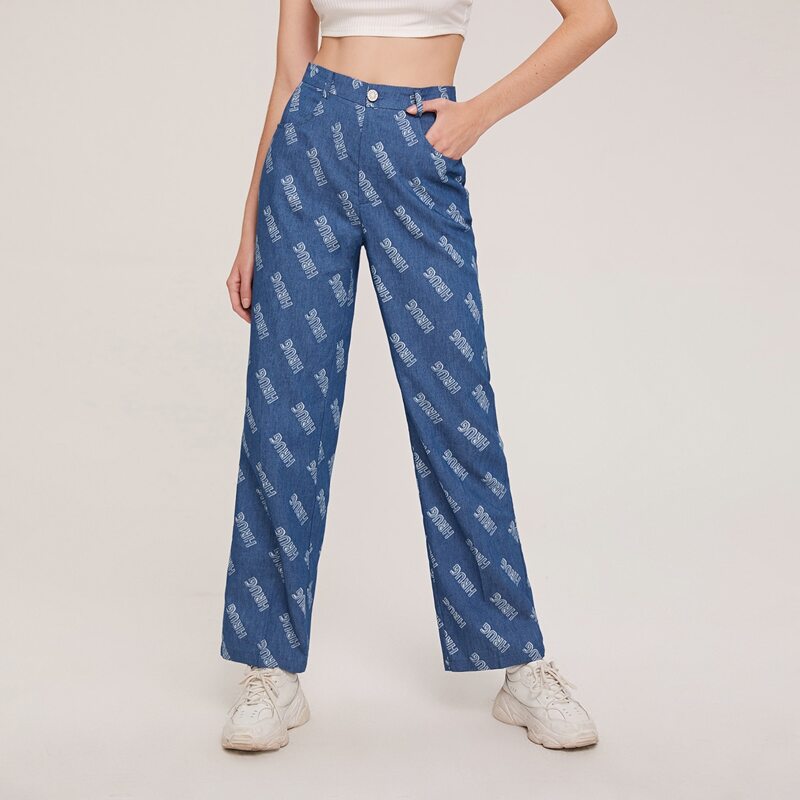 

Allover Letter Graphic Pants, Blue