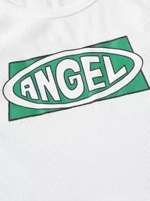 SHEIN Qutie 字母圖案羅紋針織短版背心上衣和格紋半身裙套裝