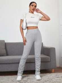 Muchica 抽褶素色運動褲 - 淺灰色 - 查看 4