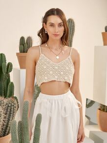 SHEIN VCAY Top en tricot en crochet avec applique fleurie