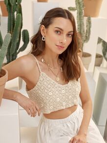SHEIN VCAY Top en tricot en crochet avec applique fleurie