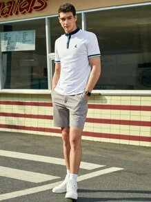 GENTILAND Men Cotton Contrast Trim Bird Embroidered Polo Shirt - White - View 4