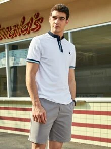 GENTILAND Men Cotton Contrast Trim Bird Embroidered Polo Shirt - White - View 5