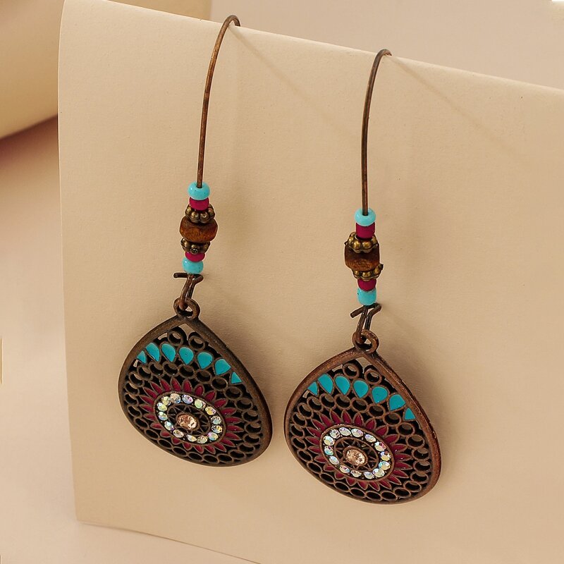 

Hollow Out Water Drop Earrings, Brown