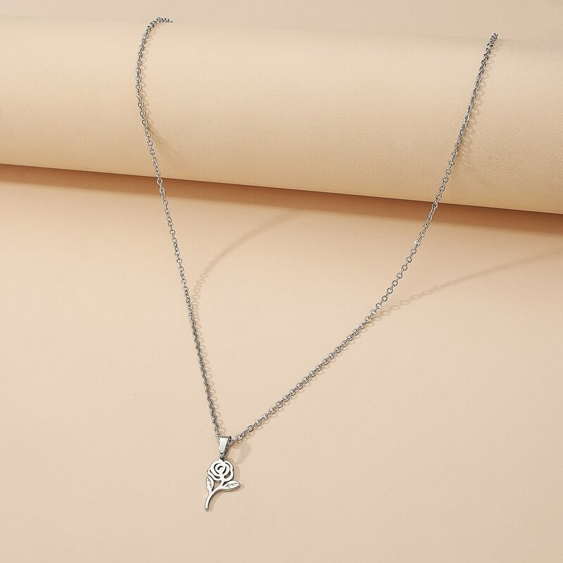 

Rose Pendant Necklace, Silver