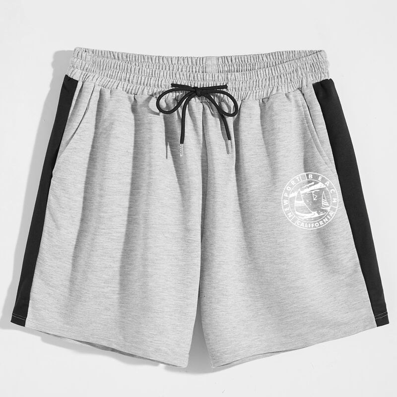 

Guys Letter Graphic Colorblock Drawstring Shorts 7'', Grey